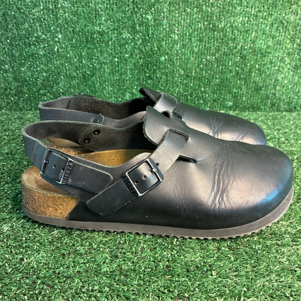Birkenstock Tokio Super Grip Leather Buckle Strap Clogs Work Shoe Black Womens 8